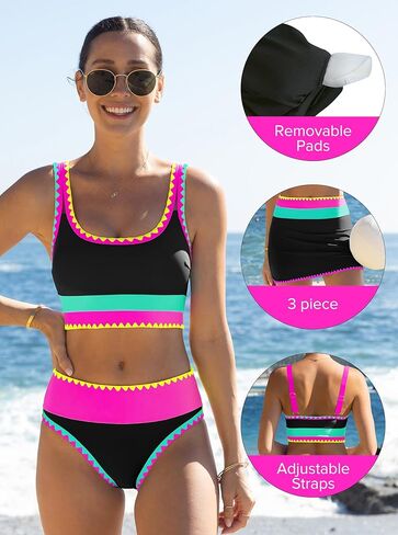 popvil High Waisted Bikini Sets for Women Tummy Control-M in Kuwait