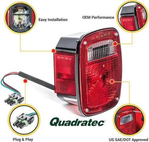 Quadratec Premium Tail Light, Passenger Side - Fits Jeep Wrangler YJ 1987-1990 - Plug and Play Lamp Assembly - Meets OE Specifications - Factory Replacement Tail Light in Saudi Arabia