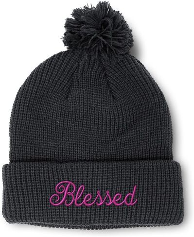 Custom Pom Pom Beanies for Women Blessed Faith Religious Cross Jesus Skull Cap Acrylic One Size in Saudi Arabia