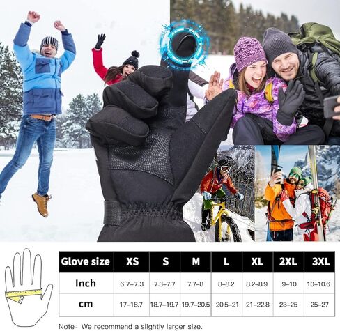 قفازات التزلج Sun Will Heated للرجال، متوافقة مع شاشة اللمس، قفازات مقاومة للماء للرياح للتزلج، دفء طويل الأمد للرياضات الشتوية والاستخدام الخارجي (S) in Kuwait