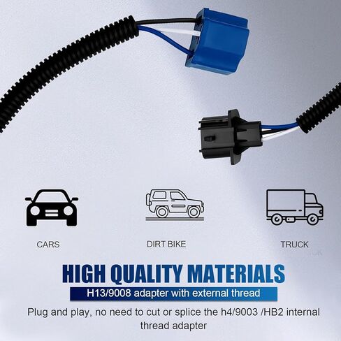 قطعتان من محول سرج الأسلاك H4 إلى H13، مجموعة كابل تحويل المصباح الأمامي المقاوم للماء، سرج أسلاك الضوء للذكور والإناث في السيارة، ملحقات عالمية لمعظم الدراجات النارية للسيارات (أزرق) in Kuwait