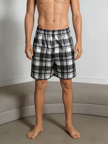 Men's Plaid Lounge Shorts 2-Pack, Breathable Sleep Shorts Multiple Patterns Loose-Fit Home Wear in Saudi Arabia