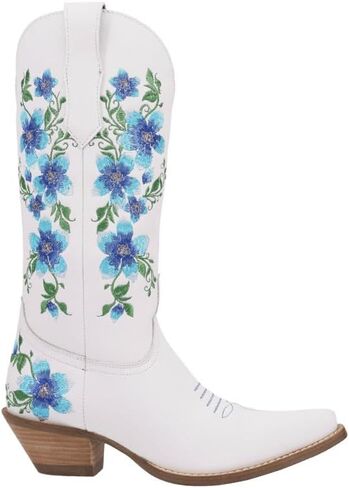 Dingo Womens Posie Floral Leather Casual Boots Mid Calf Mid Heel 2-3" - White in Saudi Arabia