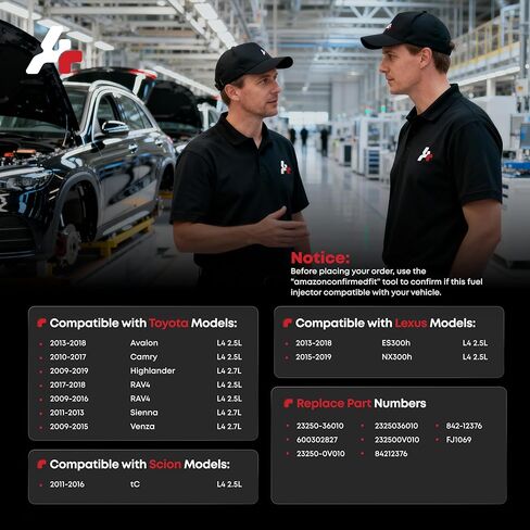 12 Holes Fuel Injectors Set of 4, Compatible with Toyota Camry 2010-2017, RAV4 2009-2018, Highlander, Sienna Avalon Venza, Scion tC, Lexus ES300h NX300h-L4 2.5L 2.7L, Replace 23250-36010 in Kuwait