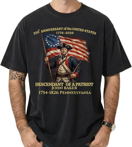 Custom Descendant of a Patriot Shirt, Personalized Daughters and Sons of the American Revolution T-Shirt, USA 250th Tee in Saudi Arabia