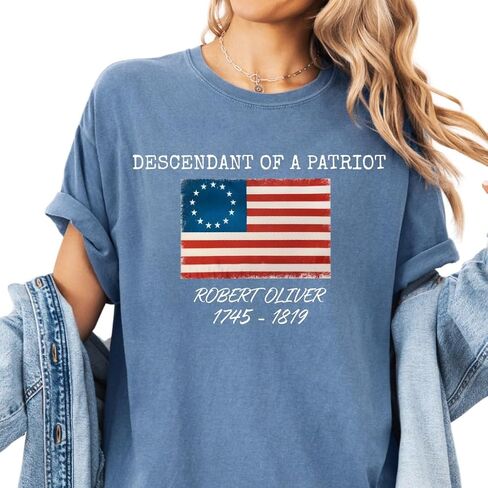 Custom Descendant of a Patriot Shirt, Personalized Daughters and Sons of the American Revolution T-Shirt, USA 250th Tee in Saudi Arabia