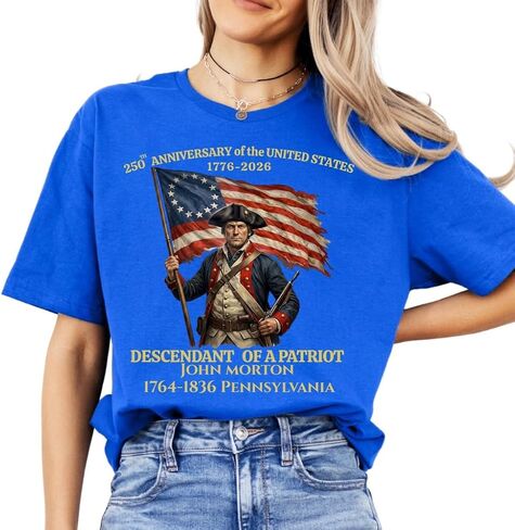 Custom Descendant of a Patriot Shirt, Personalized Daughters and Sons of the American Revolution T-Shirt, USA 250th Tee in Saudi Arabia