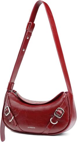 LAFESTIN Women's Leather Crossbody Bag - Adjustable Strap Purse with Zipper, Trendy Crescent Bag for Daily Use in Saudi Arabia