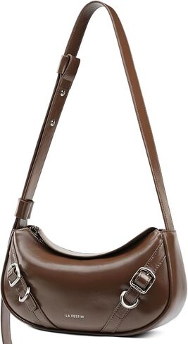 LAFESTIN Women's Leather Crossbody Bag - Adjustable Strap Purse with Zipper, Trendy Crescent Bag for Daily Use in Saudi Arabia