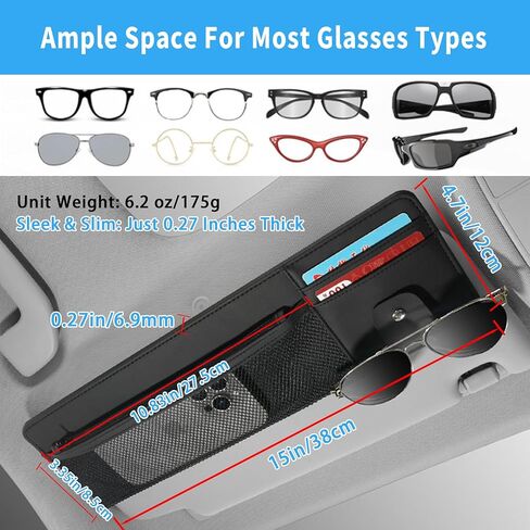 2 Packs Car Sun Visor Organizer with Pocket, Slim Leather Sun Visor Storage Pouch with Zipper, Mesh Pocket, Card Sleeves, Visor Sunglasses Holder for Cars, SUVs, Trucks, Sedan Universal Fit (Beige) in Kuwait