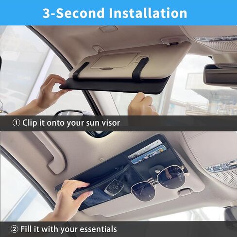 2 Packs Car Sun Visor Organizer with Pocket, Slim Leather Sun Visor Storage Pouch with Zipper, Mesh Pocket, Card Sleeves, Visor Sunglasses Holder for Cars, SUVs, Trucks, Sedan Universal Fit (Beige) in Kuwait