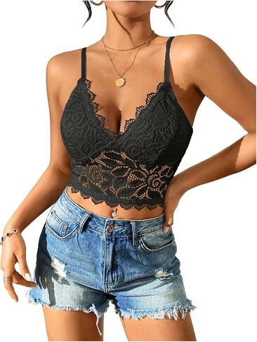 SOLY HUX Women's Floral Lace Cami Top V Neck Spaghetti Strap Hollow Out Going Out Crop Tops Camisole in Saudi Arabia
