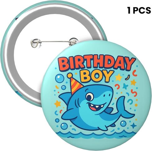 Birthday Boy Pin – Cute Shark Happy Birthday Button Badge, Ocean Theme Party Decor for Pool Party, Beach Theme & Sea Life Birthday Celebration, Photo Booth Prop & Gift Bag Favor, 2.25 Inch in Saudi Arabia