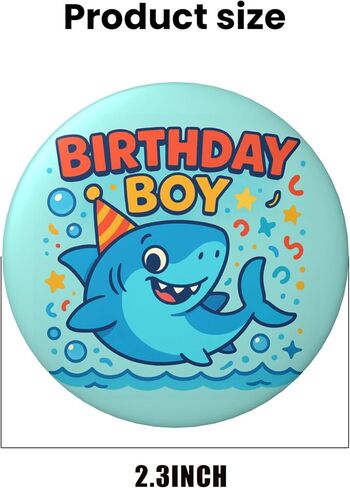 Birthday Boy Pin – Cute Shark Happy Birthday Button Badge, Ocean Theme Party Decor for Pool Party, Beach Theme & Sea Life Birthday Celebration, Photo Booth Prop & Gift Bag Favor, 2.25 Inch in Saudi Arabia