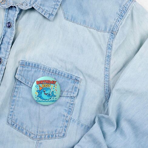 Birthday Boy Pin – Cute Shark Happy Birthday Button Badge, Ocean Theme Party Decor for Pool Party, Beach Theme & Sea Life Birthday Celebration, Photo Booth Prop & Gift Bag Favor, 2.25 Inch in Saudi Arabia