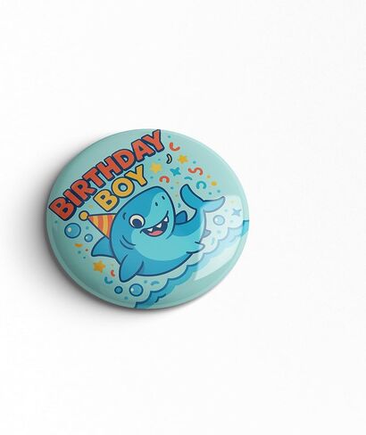 Birthday Boy Pin – Cute Shark Happy Birthday Button Badge, Ocean Theme Party Decor for Pool Party, Beach Theme & Sea Life Birthday Celebration, Photo Booth Prop & Gift Bag Favor, 2.25 Inch in Saudi Arabia