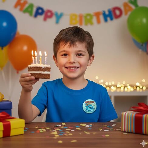 Birthday Boy Pin – Cute Shark Happy Birthday Button Badge, Ocean Theme Party Decor for Pool Party, Beach Theme & Sea Life Birthday Celebration, Photo Booth Prop & Gift Bag Favor, 2.25 Inch in Saudi Arabia