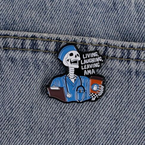 Living Laughing Leaving AMA Skeleton Enamel Pin, Medical Humor Pin Brooch For ER RN Nurse Doctor Healthcare Worker, Funny Dark Humor Brooch Badge For Medical Student Nursing Staff, Sarcastic Night Shift Nurse Lapel Badges, Scrub Life Gift Accessory in Saudi Arabia