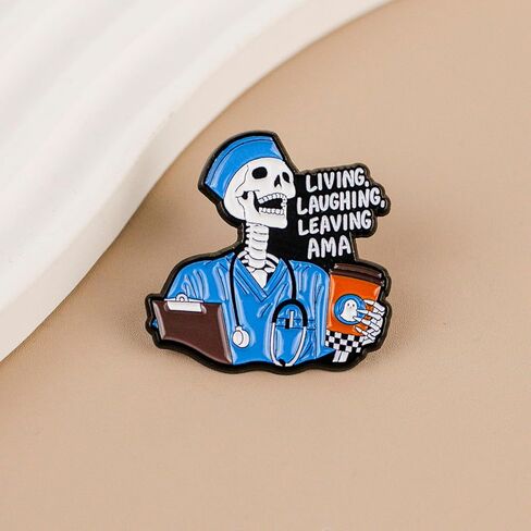 Living Laughing Leaving AMA Skeleton Enamel Pin, Medical Humor Pin Brooch For ER RN Nurse Doctor Healthcare Worker, Funny Dark Humor Brooch Badge For Medical Student Nursing Staff, Sarcastic Night Shift Nurse Lapel Badges, Scrub Life Gift Accessory in Saudi Arabia
