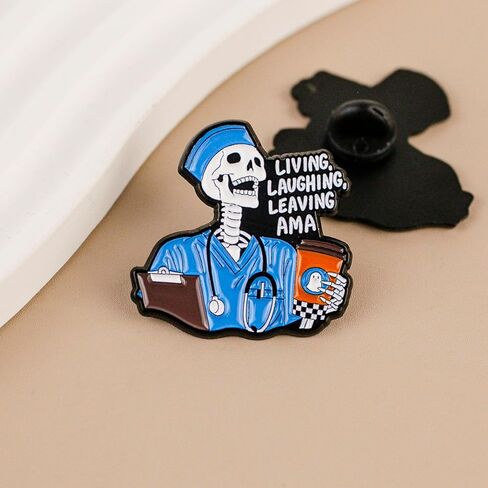 Living Laughing Leaving AMA Skeleton Enamel Pin, Medical Humor Pin Brooch For ER RN Nurse Doctor Healthcare Worker, Funny Dark Humor Brooch Badge For Medical Student Nursing Staff, Sarcastic Night Shift Nurse Lapel Badges, Scrub Life Gift Accessory in Saudi Arabia