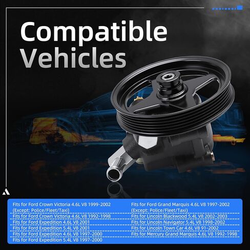 20-260 Power Steering Pump with Pulley for Ford Crown Victoria/Expedition/Grand Marquis 92-02, for Lincoln Blackwood/Navigator/Town Car 91-02, for Mercury Grand Marquis 92-98, V8 4.6L 5.4L in Saudi Arabia