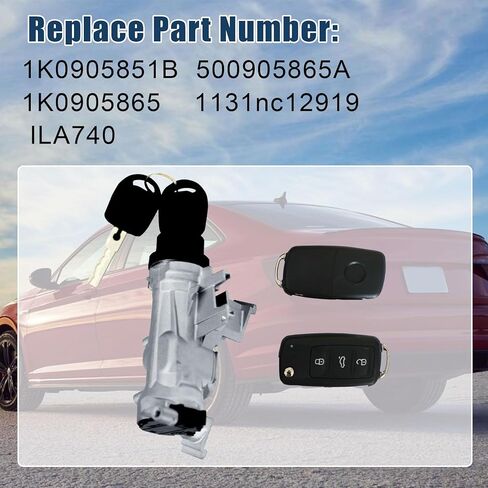 Ignition Switch Lock Cylinder Assembly with Intelligent Key Shell Compatible with VW Jetta 2006-2018 for Eos 2007-2011 for Golf 2004-2011 for Rabbit 2006-2009 Replace 1k0905851b 1K0905851 in Kuwait