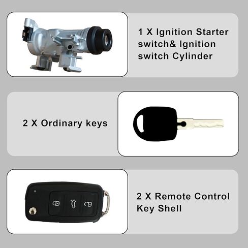 Ignition Switch Lock Cylinder Assembly with Intelligent Key Shell Compatible with VW Jetta 2006-2018 for Eos 2007-2011 for Golf 2004-2011 for Rabbit 2006-2009 Replace 1k0905851b 1K0905851 in Kuwait