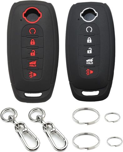 2 حزمة غطاء مفتاح Fob لعام 2023 2024 2025 Nissan Rogue Pathfinder Sentra، حافظة حماية مطاطية لمفتاح التحكم عن بعد، حافظة مفاتيح من السيليكون الناعم بـ 5 أزرار مع 2 سلسلة مفاتيح وحلقات، أسود in Kuwait