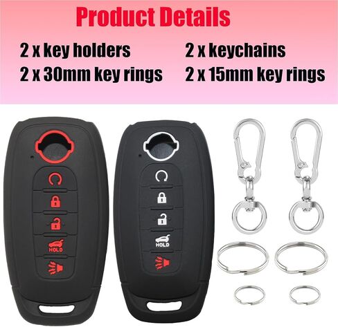 2 حزمة غطاء مفتاح Fob لعام 2023 2024 2025 Nissan Rogue Pathfinder Sentra، حافظة حماية مطاطية لمفتاح التحكم عن بعد، حافظة مفاتيح من السيليكون الناعم بـ 5 أزرار مع 2 سلسلة مفاتيح وحلقات، أسود in Kuwait