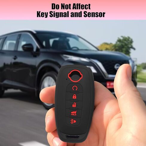 2 حزمة غطاء مفتاح Fob لعام 2023 2024 2025 Nissan Rogue Pathfinder Sentra، حافظة حماية مطاطية لمفتاح التحكم عن بعد، حافظة مفاتيح من السيليكون الناعم بـ 5 أزرار مع 2 سلسلة مفاتيح وحلقات، أسود in Kuwait