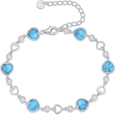 PEIMKO 925 Sterling Silver Heart Turquoise Exquisite Bracelet Boho Style Bracelet Jewelry Gifts for Women Mother in Saudi Arabia