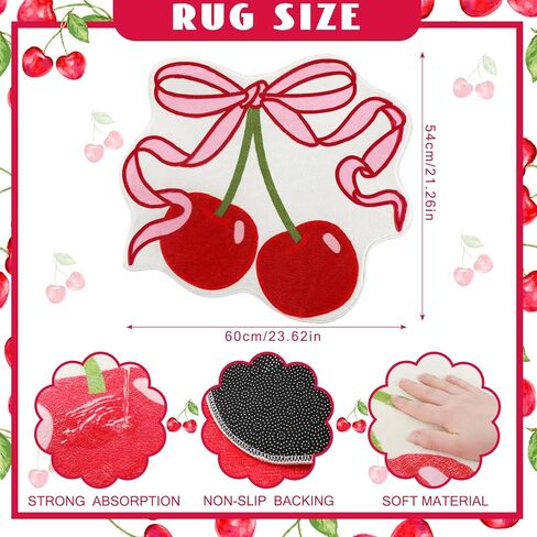 Duraaamo Cherry Bow Bathroom Rug Cute Cherry Decor for Kitchen Bath Mat 23.62 x 21.26 Pink Bow Rug Non Slip Absorbent Coquette Carpet Fruit Bathroom Decor for Living Room Home Bathtub in Kuwait