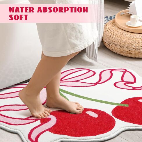 Duraaamo Cherry Bow Bathroom Rug Cute Cherry Decor for Kitchen Bath Mat 23.62 x 21.26 Pink Bow Rug Non Slip Absorbent Coquette Carpet Fruit Bathroom Decor for Living Room Home Bathtub in Kuwait