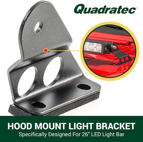 Quadratec Hood Mount Light Bracket - Fits Jeep Wrangler JK & JKU 2007-2018 - Bolt-On Installation - Universal Fit to Accommodate Most 26" LED Light Bars in Kuwait