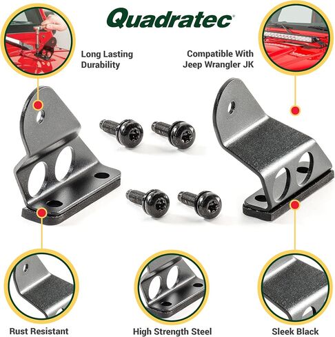 Quadratec Hood Mount Light Bracket - Fits Jeep Wrangler JK & JKU 2007-2018 - Bolt-On Installation - Universal Fit to Accommodate Most 26" LED Light Bars in Kuwait
