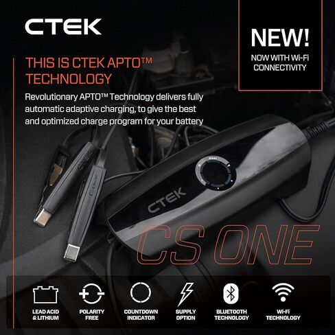 CTEK 40-704 CS ONE (Gen 2) with WiFi, 12V Smart Battery Charger and Trickle Charger with App Control, Remote Monitoring, Adaptive Charging and Polarity-Free Clamps for Cars and Motorcycles in Kuwait
