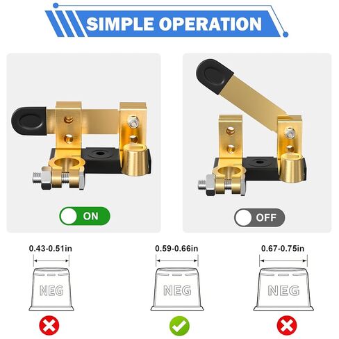 Top Post Battery Disconnect Switch 12V 24V, Knife Blade Battery Cut Off Switch Power Isolator for Car Marine Boat RV ATV (Negative, Vertical) in Kuwait