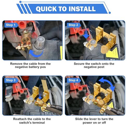 Top Post Battery Disconnect Switch 12V 24V, Knife Blade Battery Cut Off Switch Power Isolator for Car Marine Boat RV ATV (Negative, Vertical) in Kuwait