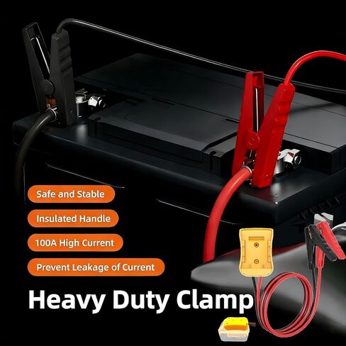 كابلات توصيل 2FT للسيارة مع محول، سلك سيليكون 8AWG مشبك التمساح، كابل توصيل السيارة، يستخدم لبدء تشغيل بطاريات السيارة أو الأدوات، متوافق مع بطاريات DE.Walt 20V. in Kuwait