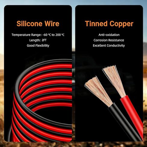 كابلات توصيل 2FT للسيارة مع محول، سلك سيليكون 8AWG مشبك التمساح، كابل توصيل السيارة، يستخدم لبدء تشغيل بطاريات السيارة أو الأدوات، متوافق مع بطاريات DE.Walt 20V. in Kuwait