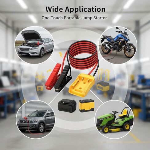 كابلات توصيل 2FT للسيارة مع محول، سلك سيليكون 8AWG مشبك التمساح، كابل توصيل السيارة، يستخدم لبدء تشغيل بطاريات السيارة أو الأدوات، متوافق مع بطاريات DE.Walt 20V. in Kuwait