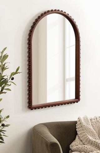Kate and Laurel Beadbrook Modern Beaded Arched Mirror, 20 x 30, Walnut Brown, Transitional Arch Wall Mirror for Use as Bathroom Mirror or Entryway Mirror Decor in Saudi Arabia