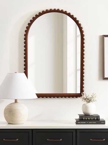 Kate and Laurel Beadbrook Modern Beaded Arched Mirror, 20 x 30, Walnut Brown, Transitional Arch Wall Mirror for Use as Bathroom Mirror or Entryway Mirror Decor in Saudi Arabia