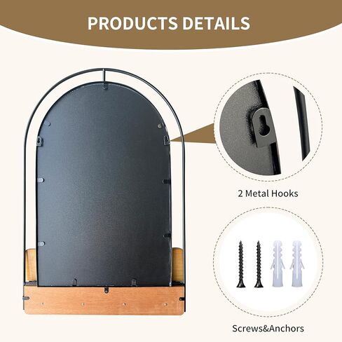 Wall Mirror with Foldable Wood Shelf, Black Bathroom Mirror with 4 Metal Hooks, 20x30 inches Arch Makeup Vanity Mirrors Decorative for Entryway, Bedroom, Dressing Room in Kuwait