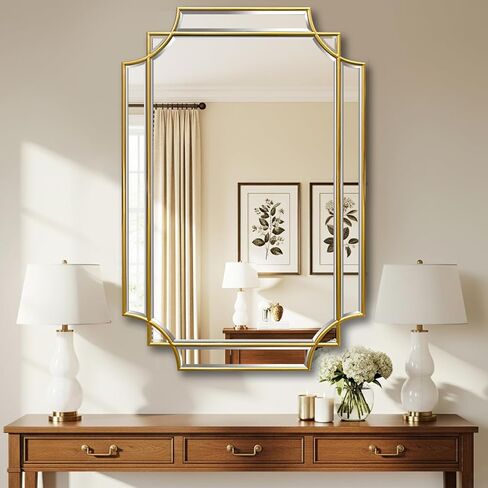 20x30 inch Beveled Gold Mirror for Wall, Gold Traditional Art Decorative Mirror Home Decor for Bathroom Living Room Bedroom Kitchen Entrance in Saudi Arabia