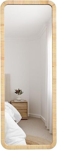 مرآة طويلة من الروطان بطول 45.72 سم × 112.7 سم، مرآة من الخيزران بطول كامل، مستطيلة بإطار خشبي، مرآة أرضية لكامل الجسم، مرآة خوص على الجدار، مرآة للحمام، مدخل غرفة المعيشة، غرفة النوم in Kuwait