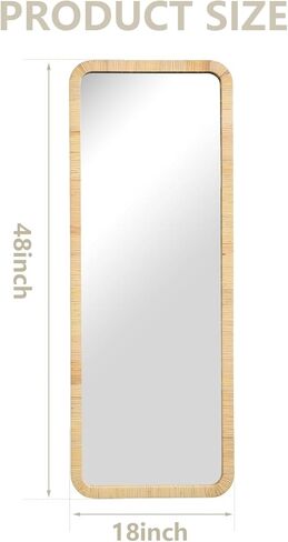 مرآة طويلة من الروطان بطول 45.72 سم × 112.7 سم، مرآة من الخيزران بطول كامل، مستطيلة بإطار خشبي، مرآة أرضية لكامل الجسم، مرآة خوص على الجدار، مرآة للحمام، مدخل غرفة المعيشة، غرفة النوم in Kuwait