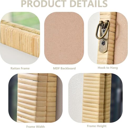 مرآة طويلة من الروطان بطول 45.72 سم × 112.7 سم، مرآة من الخيزران بطول كامل، مستطيلة بإطار خشبي، مرآة أرضية لكامل الجسم، مرآة خوص على الجدار، مرآة للحمام، مدخل غرفة المعيشة، غرفة النوم in Kuwait