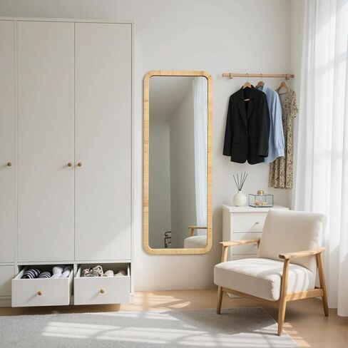 مرآة طويلة من الروطان بطول 45.72 سم × 112.7 سم، مرآة من الخيزران بطول كامل، مستطيلة بإطار خشبي، مرآة أرضية لكامل الجسم، مرآة خوص على الجدار، مرآة للحمام، مدخل غرفة المعيشة، غرفة النوم in Kuwait