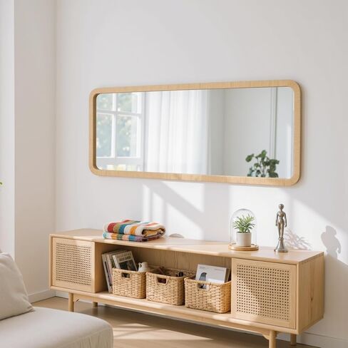 مرآة طويلة من الروطان بطول 45.72 سم × 112.7 سم، مرآة من الخيزران بطول كامل، مستطيلة بإطار خشبي، مرآة أرضية لكامل الجسم، مرآة خوص على الجدار، مرآة للحمام، مدخل غرفة المعيشة، غرفة النوم in Kuwait